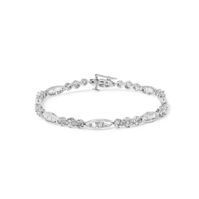 Haus Of Brilliance 14k White Gold 2 1/2 Cttw Diamond Alternating Floral Cluster And Oval Link 7" Bracelet