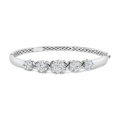 Haus Of Brilliance 14k White Gold 2 1/2 Cttw Diamond Graduating Floral Cluster Bangle Bracelet