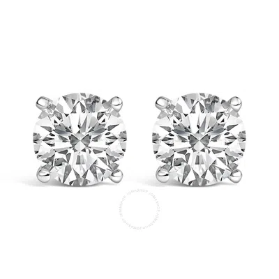Haus Of Brilliance 14k White Gold Round Brilliant-cut Lab Grown Diamond Classic 4-prong Stud Earrings With Screw Backs In Metallic