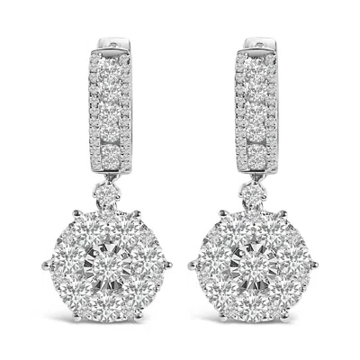 Haus Of Brilliance 14k White Gold 2 1/3 Cttw Diamond Cluster Drop And Dangle Earrings In Metallic