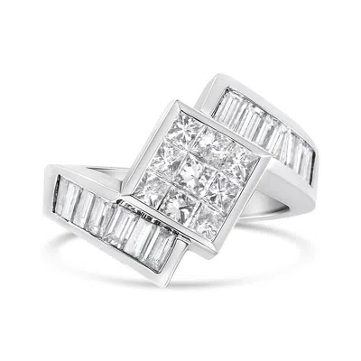 Haus Of Brilliance 14k White Gold 2 1/5 Cttw Invisible-set Princess And Channel-set Baguette Diamond Bypass Kite-set Ri