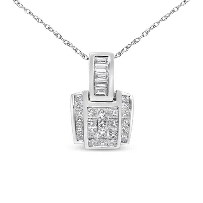 HAUS OF BRILLIANCE 14K WHITE GOLD 2 1/5 CTTW PRINCESS CUT COMPOSITE DIAMOND PENDANT WITH DIAMOND BALE PENDANT (H-I COLO