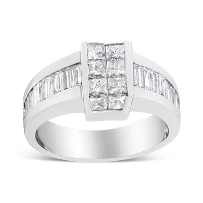 Haus Of Brilliance 14k White Gold 2 3/4 Cttw Invisible-set Princess And Channel-set Baguette Diamond Step Up Cocktail R