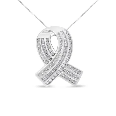 Haus Of Brilliance 14k White Gold 2 5/8 Cttw Channel Set Round And Baguette Diamond Awareness Ribbon Pendant