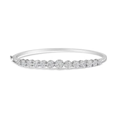 Haus Of Brilliance 14k White Gold 2 5/8 Cttw Round Diamond 7 Stone Floral Cluster Link Bangle Bracelet