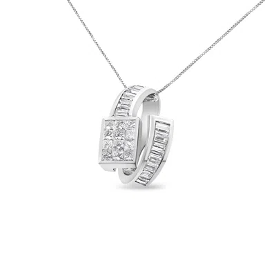 Haus Of Brilliance 14k White Gold 2 Cttw Princess And Baguette Cut Diamond Double Loop Pendant Necklace In Metallic