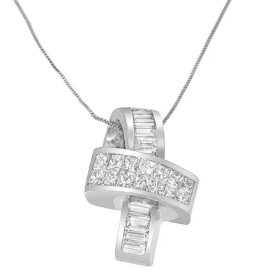 Haus Of Brilliance 14k White Gold 2 Cttw Princess And Baguette Cut Diamond Ribbon Pendant Necklace