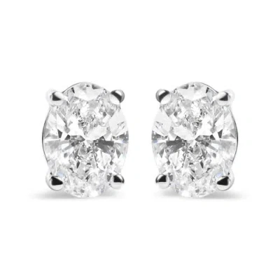 Haus Of Brilliance 14k White Gold 2.0 Ct Prong Lab Grown Oval Diamond Solitaire Stud Earring In Metallic