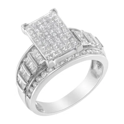 Haus Of Brilliance 14k White Gold 2.0 Cttw Mixed-cut Diamond Rectangle Invisible-set Composite Cluster Ring With Bar- A