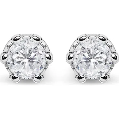 Haus Of Brilliance 14k White Gold 2.0 Cttw Round Cut Prong-set Diamond Crown Stud Earring In Metallic