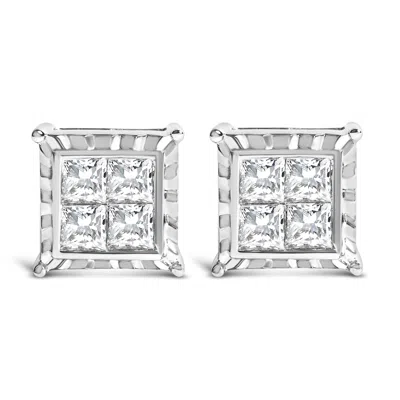 Haus Of Brilliance 14k White Gold 2.00 Cttw Invisible Set Princess-cut Lab Grown Diamond Wavy Quad Stud Earrings