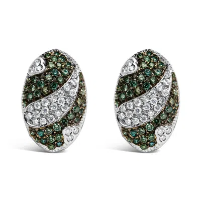 Haus Of Brilliance 14k White Gold 2.00 Cttw White And Treated Blue Diamond Oval Shield Omega Back Earrings