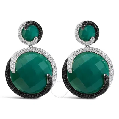 Haus Of Brilliance 14k White Gold 2.0ct White & Black Diamond & Green Agate Double Medallion Disc Dr