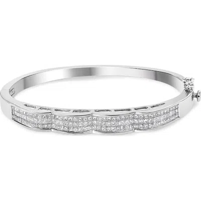 Haus Of Brilliance 14k White Gold 3 1/3 Cttw Invisible Princess Diamond Wave Bangle Bracelet