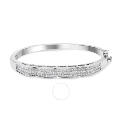 Haus Of Brilliance 14k White Gold 3 1/3 Cttw Invisible Set Princess-cut Diamond Wave Bangle Bracelet