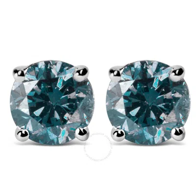 Haus Of Brilliance 14k White Gold 3.00 Cttw Round Brilliant-cut Lab Grown Blue Diamond Classic 4-prong Stud Earrings Wi