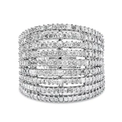Haus Of Brilliance 14k White Gold 3.0 Cttw Princess Cut Natural Diamond 9 Row Cocktail Band Ring