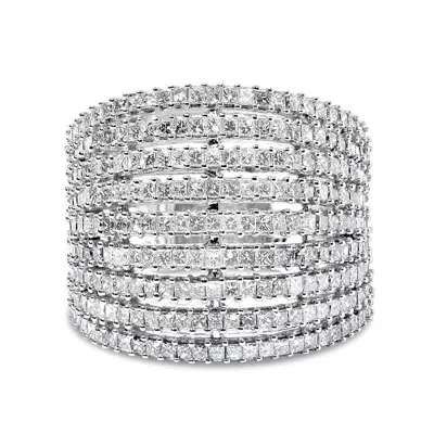 Haus Of Brilliance 14k White Gold 3.0 Cttw Princess Cut Natural Diamond 9 Row Cocktail Band Ring In Metallic