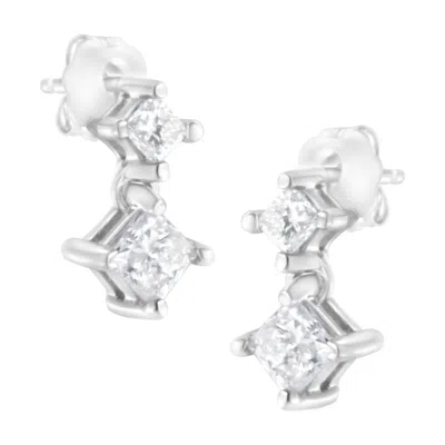 Haus Of Brilliance 14k White Gold 3/4 Cttw Double Diamond Princess-cut Stud Earrings