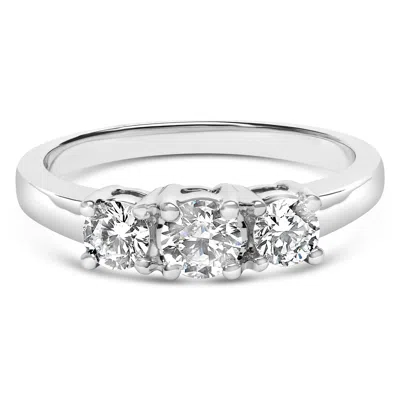 HAUS OF BRILLIANCE 14K WHITE GOLD 3/4 CTTW LAB GROWN DIAMOND 3 STONE RING BAND