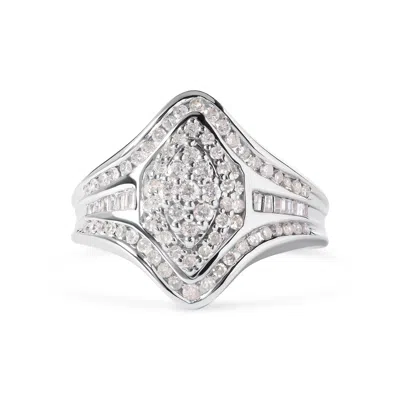Haus Of Brilliance 14k White Gold 3/4 Cttw Round And Baguette Cut Diamond Cluster Ring