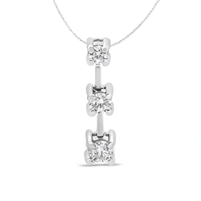 Haus Of Brilliance 14k White Gold 3/4 Cttw Round Diamond Three-stone Drop Pendant 18" Necklace - (h-