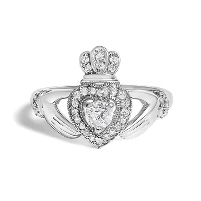 Haus Of Brilliance 14k White Gold 3/8 Cttw Diamond Claddagh Heart Ring In Metallic