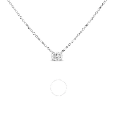 Haus Of Brilliance 14k White Gold 3/8 Cttw Lab Grown Oval Solitaire Diamond East West 18" Pendant Ne