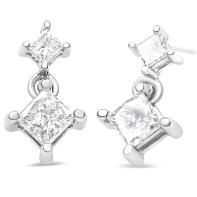 Haus Of Brilliance 14k White Gold 3/8 Cttw Princess-cut Diamond Double Dangle 2 Stone Stud Drop Earrings For Women