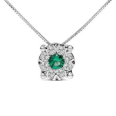 Haus Of Brilliance 14k White Gold 3.8 Mm Green Emerald And 1/3 Cttw Diamond Composite Halo 18" Pendant Necklace