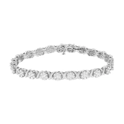 HAUS OF BRILLIANCE 14K WHITE GOLD 4 7/8 CTTW ROUND BRILLIANT-CUT DIAMOND ROUND CLUSTER & X-LINK 7" TENNIS BRACELET