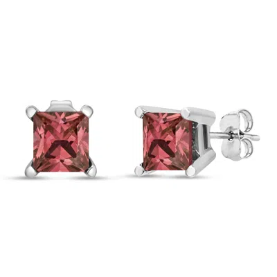 Haus Of Brilliance 14k White Gold 4 Prong Set Lab Grown Pink Princess Diamond Solitaire Stud Earrings