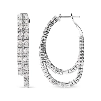 Haus Of Brilliance 14k White Gold 4.0 Cttw Diamond Asymmetrical Inside Out Double-hoop Earrings In Silver