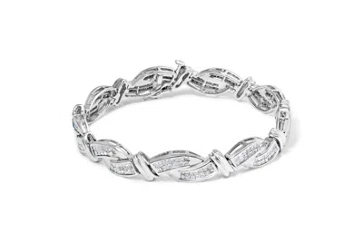 HAUS OF BRILLIANCE 14K WHITE GOLD 4.0 CTTW INVISBLE SET PRINCESS-CUT DIAMOND WAVE STYLE LINK BRACELET