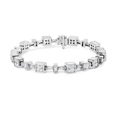 Haus Of Brilliance 14k White Gold 5 3/4 Cttw Princess And Baguette Diamond Alternating Tapered Link And Box Line Bracel