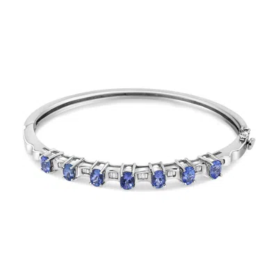 Haus Of Brilliance 14k White Gold 5 Mm Oval Blue Tanzanite And 1/4 Cttw Diamond Bangle
