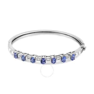 Haus Of Brilliance 14k White Gold 5 Mm Oval Blue Tanzanite And 1/4 Cttw Diamond Bangle (h-i Color