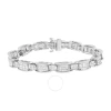 HAUS OF BRILLIANCE 14K WHITE GOLD 5.0 CTTW PRINCESS CUT DIAMOND INVISIBLE SET ALTERNATING SIZE D SHAPED LINKS TENNIS BR