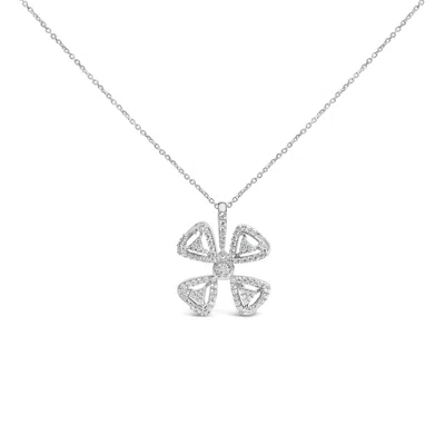 Haus Of Brilliance 14k White Gold 5/8 Cttw Diamond 4 Leaf Floral Pendant Necklace In Metallic