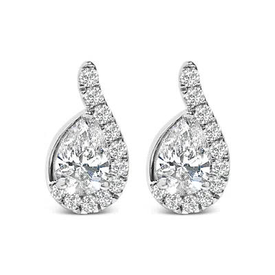 Haus Of Brilliance 14k White Gold 5/8 Cttw Lab Grown Diamond Tear Drop Halo Stud Earring
