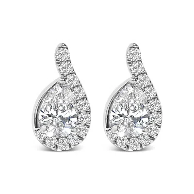 HAUS OF BRILLIANCE HAUS OF BRILLIANCE 14K WHITE GOLD 5/8 CTTW LAB GROWN DIAMOND TEAR DROP HALO STUD EARRING