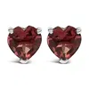 Haus Of Brilliance 14k White Gold 5mm Heart Cut Garnet Solitaire Stud Earrings In Red
