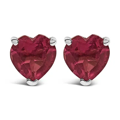 Haus Of Brilliance 14k White Gold 5mm Heart Cut Ruby Solitaire Stud Earrings In Multi