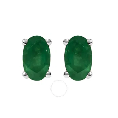 Haus Of Brilliance 14k White Gold 5x3 Mm Oval Green Emerald Solitaire Stud Earrings