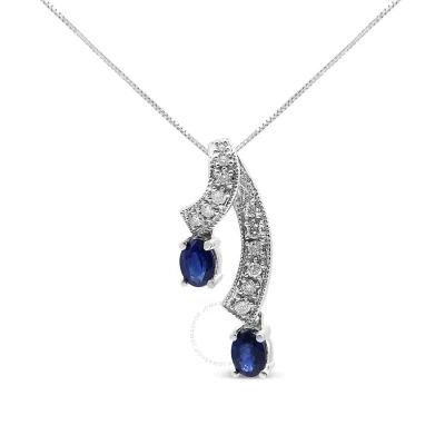 Haus Of Brilliance 14k White Gold 5x4 Mm Oval Shaped Natural Blue Sapphire And Diamond Accent Double Drop Ribbon 18" Pe