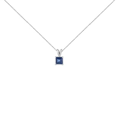 Haus Of Brilliance 14k White Gold 5x5 Mm Square Shaped Blue Sapphire Solitaire Pendant Necklace