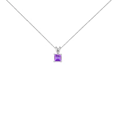 Haus Of Brilliance 14k White Gold 5x5 Mm Square Shaped Purple Amethyst Solitaire Pendant Necklace In Multi