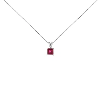 Haus Of Brilliance 14k White Gold 5x5 Mm Square Shaped Red Ruby Solitaire Pendant Necklace In Metallic