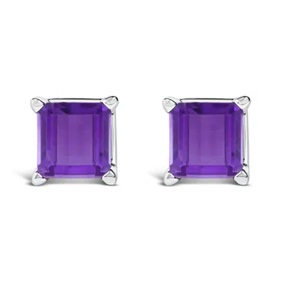 Haus Of Brilliance 14k White Gold 5x5mm Princess Cut Purple Amethyst Solitaire Stud Earrings In Metallic