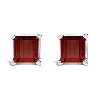 Haus Of Brilliance 14k White Gold 5x5mm Princess Cut Red Garnet Solitaire Stud Earrings